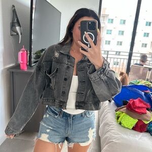 REVOLVE Charcoal Distressed Denim Jacket